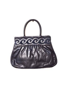 VTG 90s Silvano Biagini Navy Leather Handbag Italy Old Money Office Siren Preppy